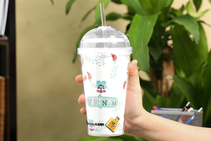 Ly nhựa cách nhiệt có ống hút 500 ml DMX KS QC09 Màu Trắng