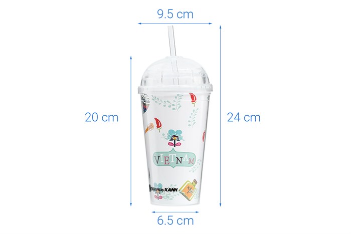 Ly nhựa cách nhiệt có ống hút 500 ml DMX KS QC09 Màu Trắng