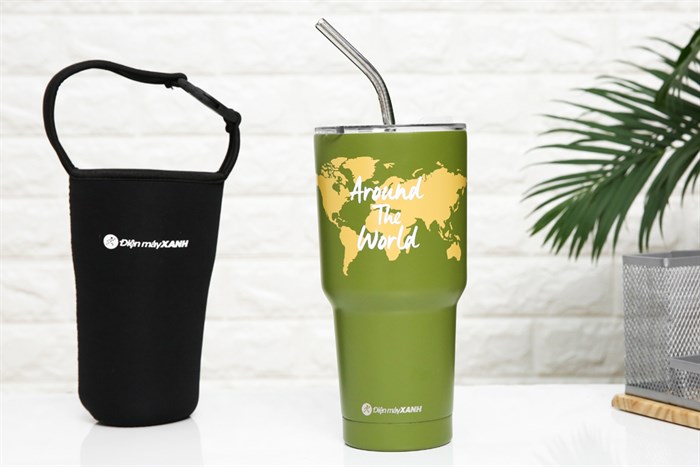 Ly giữ nhiệt inox có túi xách 850 ml DMX KS K850Y25 Màu Xanh rêu