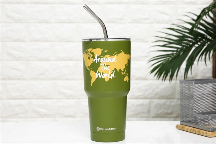 Ly giữ nhiệt inox có túi xách 850 ml DMX KS K850Y25 Màu Xanh rêu