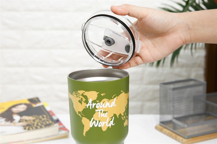 Ly giữ nhiệt inox có túi xách 850 ml DMX KS K850Y25 Màu Xanh rêu