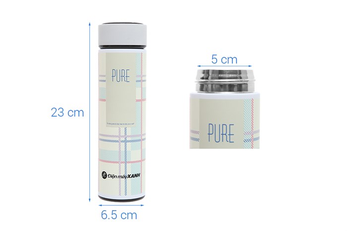 Bình giữ nhiệt inox 420 ml DMX KS K550B37 Caro trắng Màu Trắng - Xanh lá