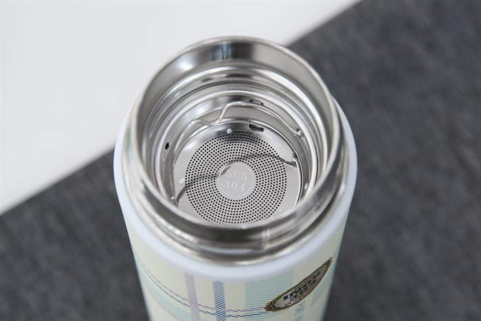 Bình giữ nhiệt inox 420 ml DMX KS K550B37 Caro trắng Màu Trắng - Xanh lá