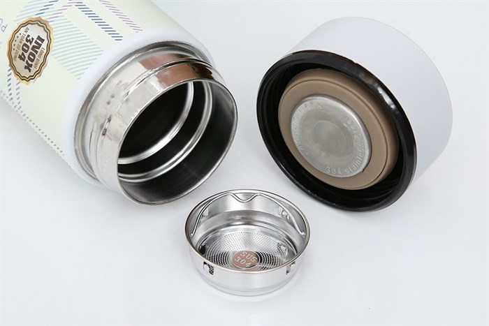 Bình giữ nhiệt inox 420 ml DMX KS K550B37 Caro trắng Màu Trắng - Xanh lá