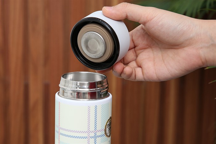 Bình giữ nhiệt inox 420 ml DMX KS K550B37 Caro trắng Màu Trắng - Xanh lá