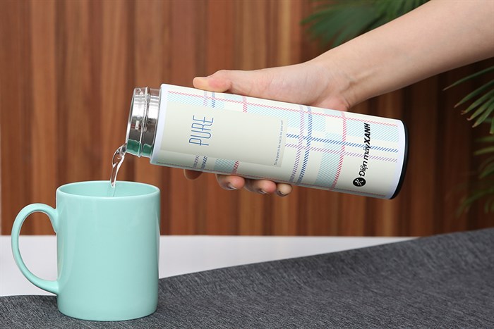 Bình giữ nhiệt inox 420 ml DMX KS K550B37 Caro trắng Màu Trắng - Xanh lá