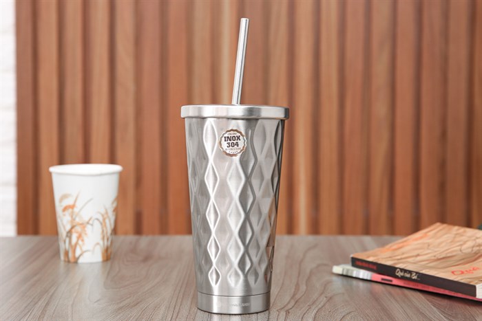 Ly giữ nhiệt inox có ống hút 500 ml DMX KS K500Y15 Màu Bạc