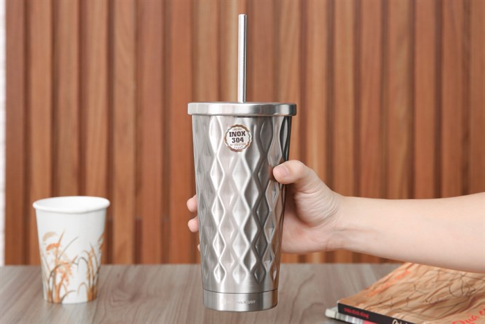Ly giữ nhiệt inox có ống hút 500 ml DMX KS K500Y15 Màu Bạc