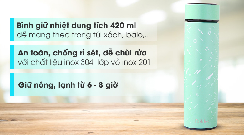 Bình giữ nhiệt inox 420 ml Delites KS K550B37 màu xanh