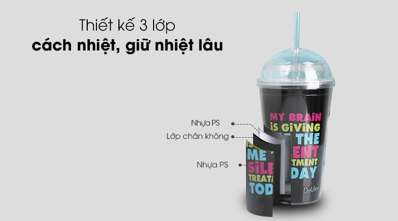 Ly cách nhiệt nhựa 500 ml Delites KS QC09