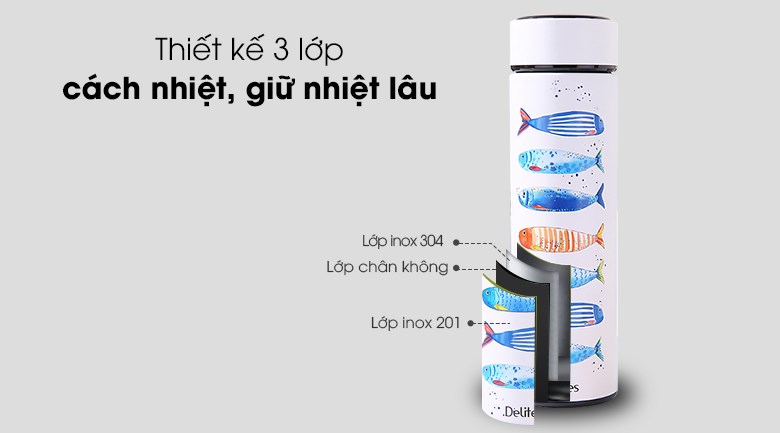 Bình giữ nhiệt inox 420 ml Delites KS K550B37 hình cá