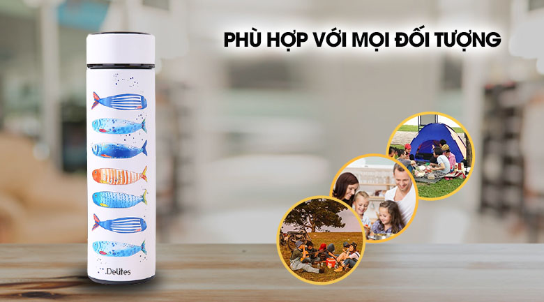 Bình giữ nhiệt inox 420 ml Delites KS K550B37 hình cá