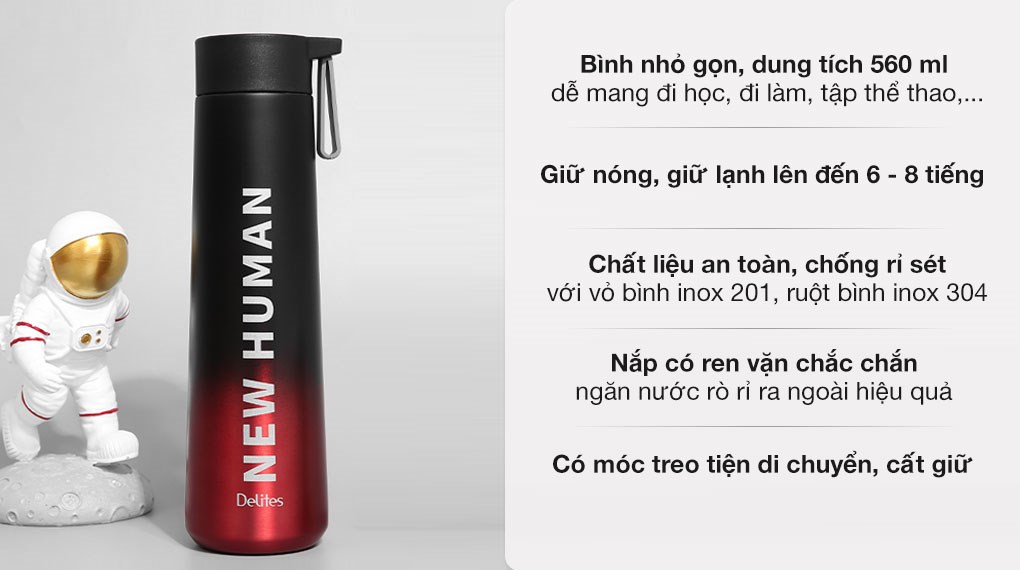 Bình giữ nhiệt inox 560 ml Delites K560B72 Đen đỏ