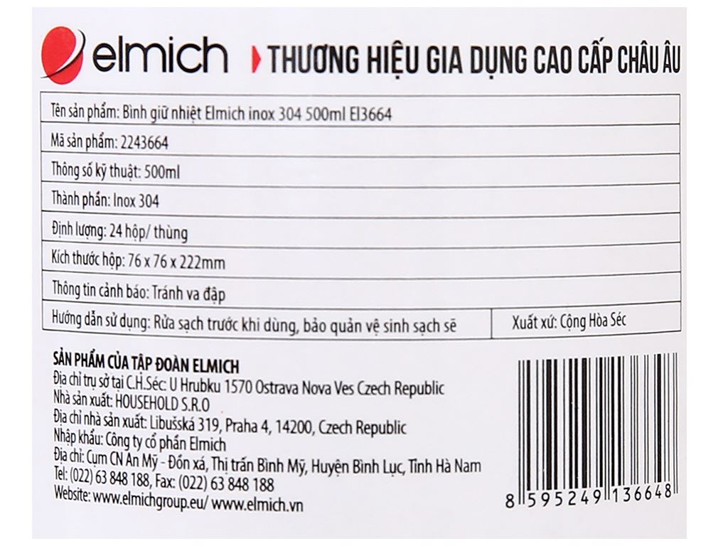 Bình giữ nhiệt inox Elmich EL3664 500ml (giao màu ngẫu nhiên) 7