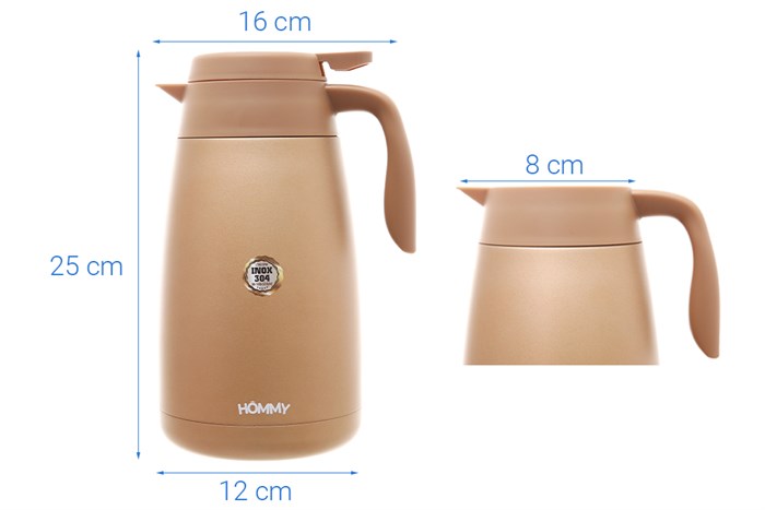Bình giữ nhiệt inox 1600 ml Hommy KH16 Màu Vàng