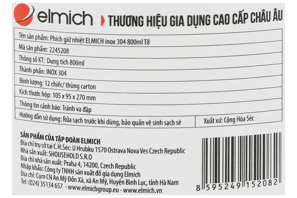 Bình giữ nhiệt inox 800 ml Elmich T8