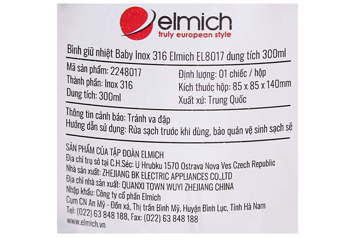 Bình giữ nhiệt inox 300 ml Elmich EL8017 Màu Hồng