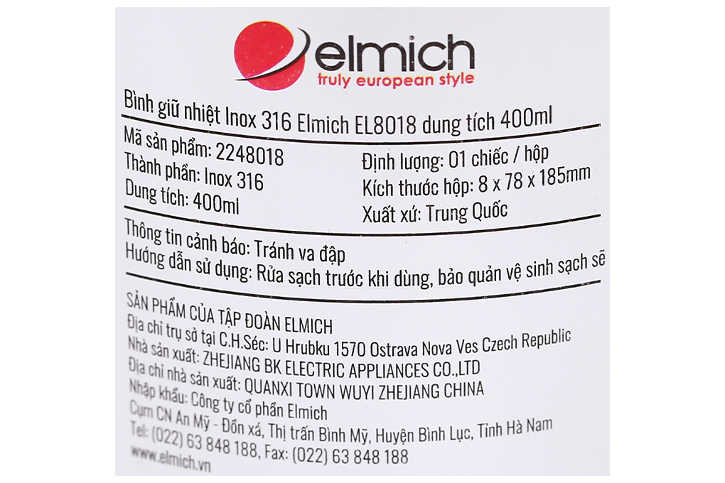 Bình giữ nhiệt inox 400 ml Elmich EL8018