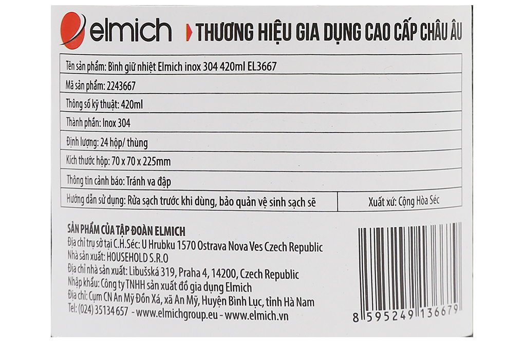 Bình giữ nhiệt inox 420 ml Elmich EL3667