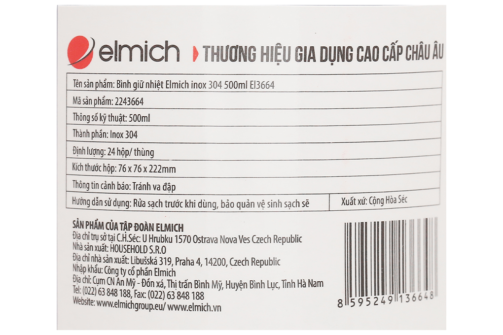 Bình giữ nhiệt inox 500 ml Elmich EL3664