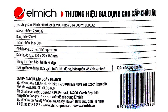 Ly giữ nhiệt inox 500 ml Elmich EL0632 Màu Bạc