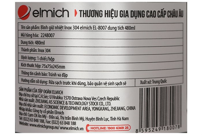 Bình giữ nhiệt inox 480 ml Elmich EL8007 Màu Xanh đen
