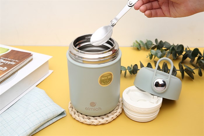 Bình đựng thức ăn giữ nhiệt inox 600 ml Elmich EL8019 Màu Xanh