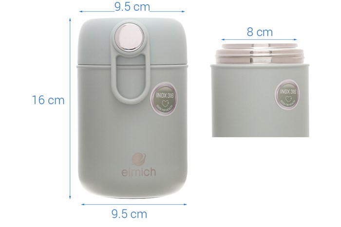Bình đựng thức ăn giữ nhiệt inox 600 ml Elmich EL8019 Màu Xanh