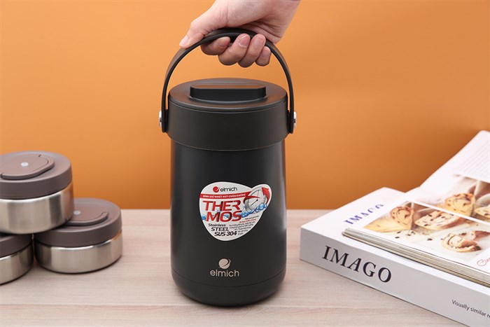 Bình đựng thức ăn giữ nhiệt inox 1500 ml Elmich EL3129 Màu Đen