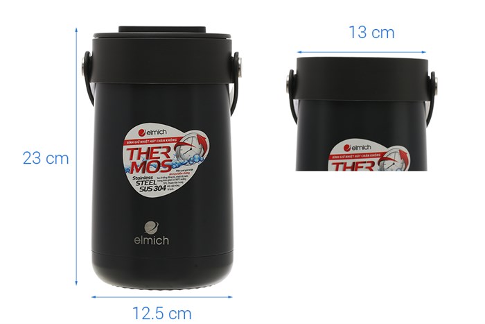 Bình đựng thức ăn giữ nhiệt inox 1500 ml Elmich EL3129 Màu Đen