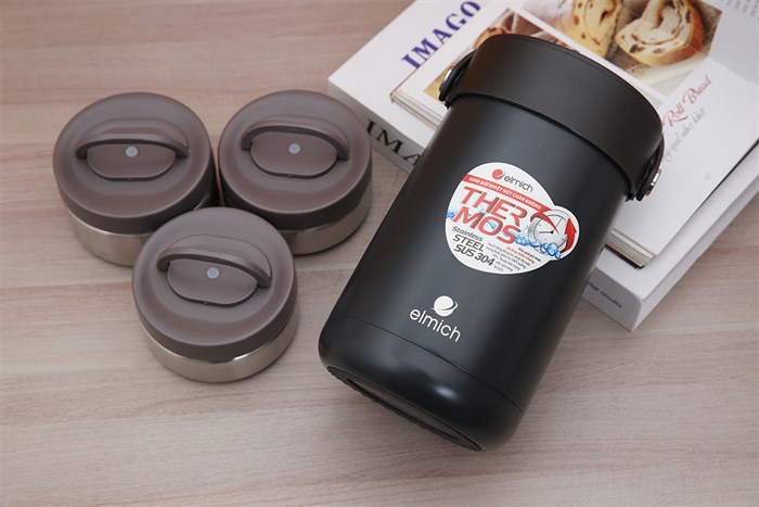Bình đựng thức ăn giữ nhiệt inox 1500 ml Elmich EL3129 Màu Đen