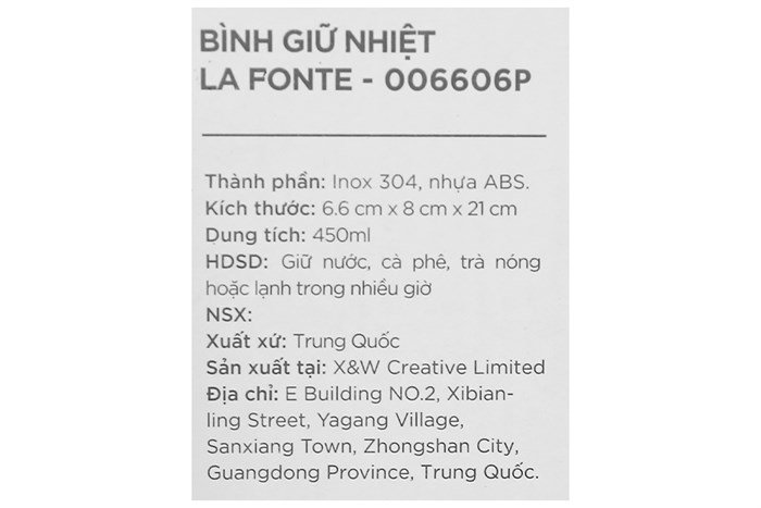 Bình giữ nhiệt inox 450 ml La Fonte 006606 Màu Tím