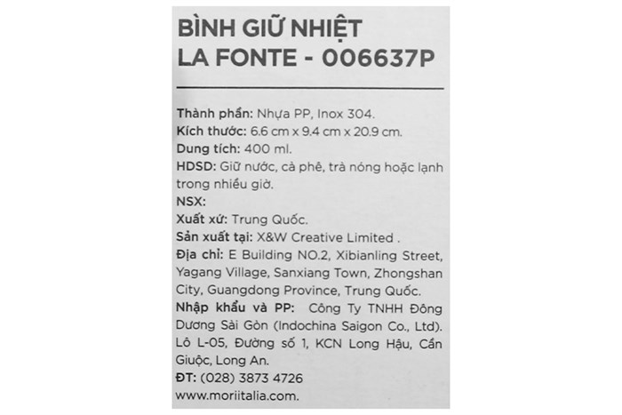 Bình giữ nhiệt inox 400 ml La Fonte 006637 Màu Hồng