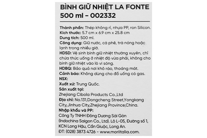 Bình giữ nhiệt inox 500 ml La Fonte 002332 Màu Xanh
