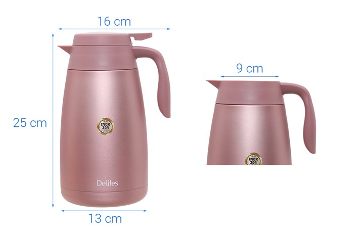Bình giữ nhiệt inox 1600 ml Delites KH16 hồng Màu Hồng