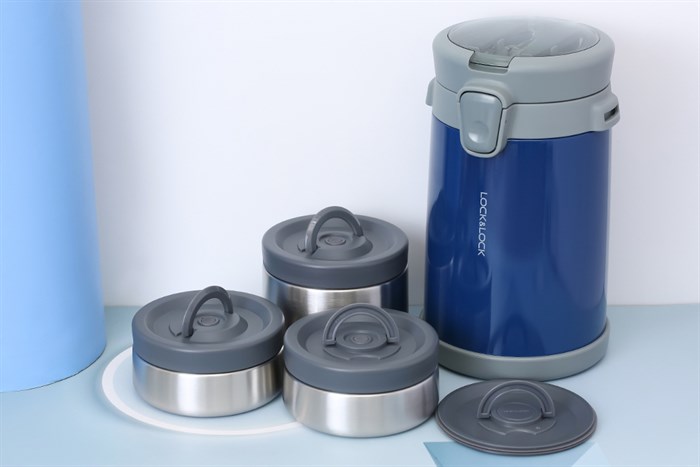 Bộ bình đựng thức ăn giữ nhiệt inox Lock&Lock LHC8039BLU Màu Xanh