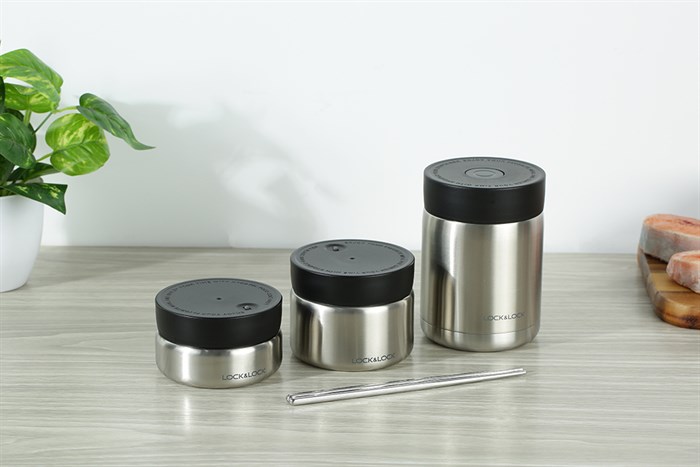 Bộ bình đựng thức ăn giữ nhiệt inox Lock&Lock LHC8031SLV Màu Bạc