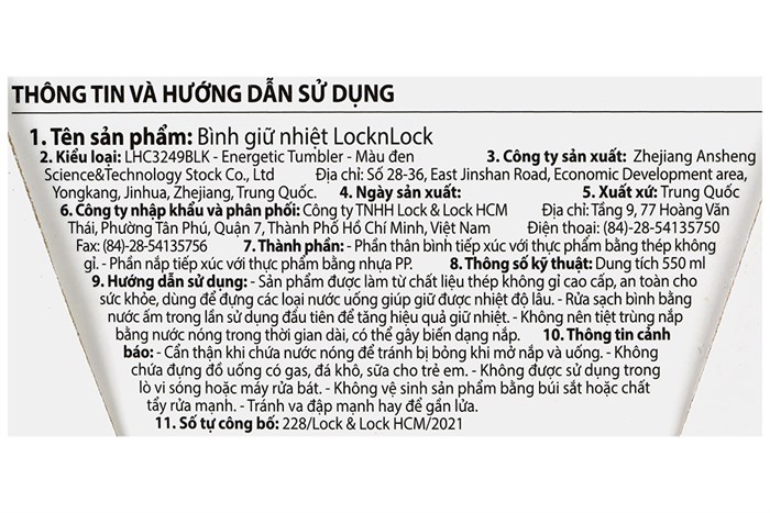 Ly giữ nhiệt inox 550 ml Lock&Lock LHC3249BLK Màu Đen