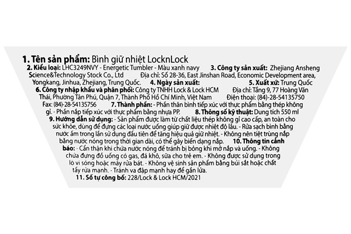 Ly giữ nhiệt inox 550 ml Lock&Lock LHC3249BLK Màu Xanh Navy