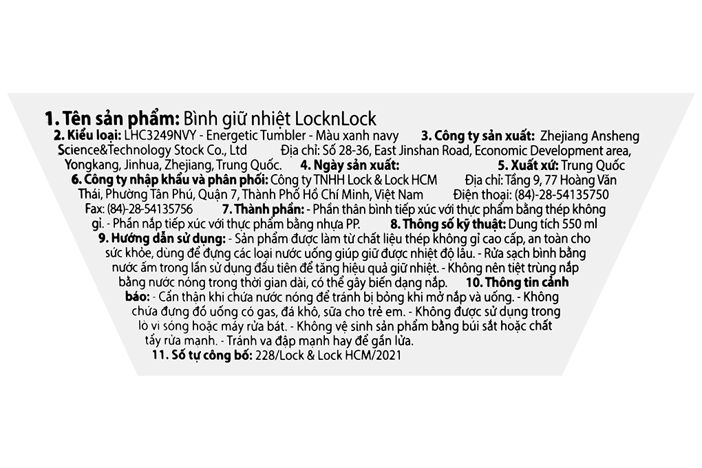 Ly giữ nhiệt inox 550 ml Lock&Lock LHC3249BLK Màu Xanh Navy