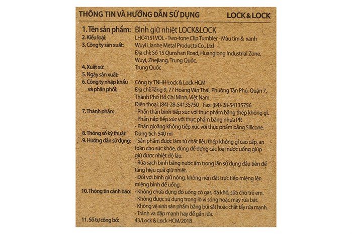 Ly giữ nhiệt inox 540 ml Lock&Lock LHC4151MIT Màu Xanh tím