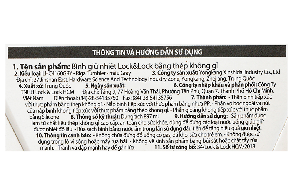 Bình giữ nhiệt inox 897 ml Lock&Lock LHC4160GRY - 12
