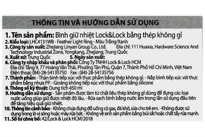 Bình giữ nhiệt inox 450 ml Lock&Lock LHC4131WB Màu Trắng - Xanh
