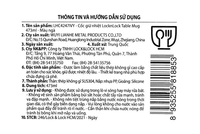 Ly giữ nhiệt inox 473 ml Lock&Lock LHC4247IVY Màu Trắng