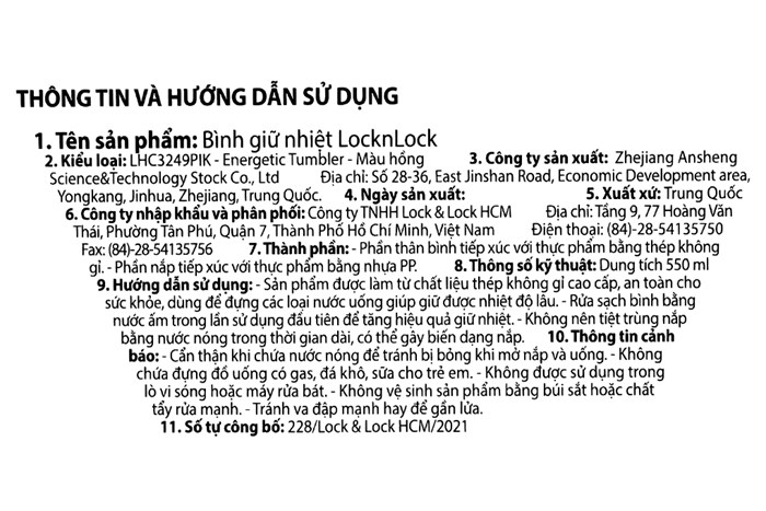 Ly giữ nhiệt inox 550 ml Lock&Lock LHC3249PIK Màu Hồng