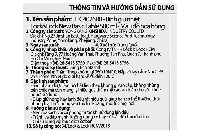 Ly giữ nhiệt inox 500 ml Lock&Lock LHC4026RR Màu Đỏ