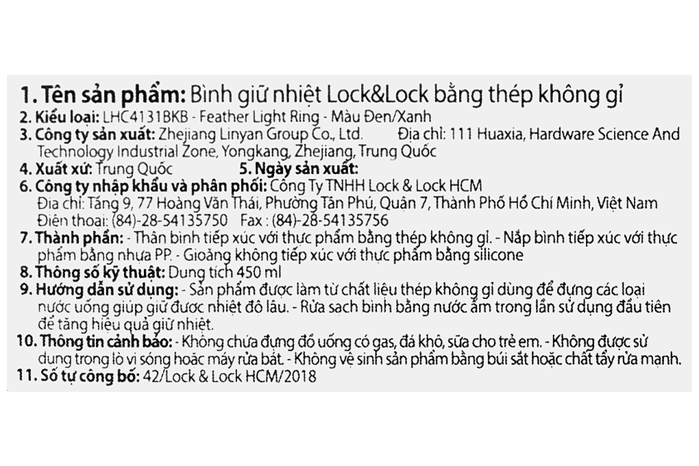 Bình giữ nhiệt inox 450 ml Lock&Lock LHC4131BKB Màu Đen - xanh dương