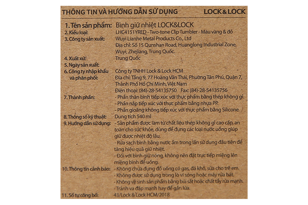 Ly giữ nhiệt inox 540 ml Lock&Lock LHC4151YRED Màu Vàng & Đỏ