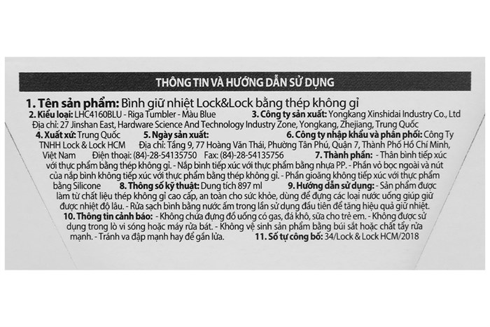 Bình giữ nhiệt inox 897 ml Lock&Lock LHC4160BLU Màu Xanh Dương