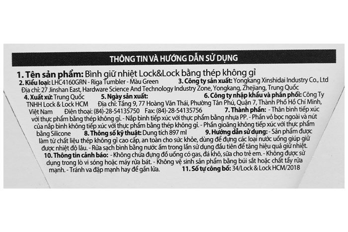 Bình giữ nhiệt inox 897 ml Lock&Lock LHC4160GRN Màu Xanh lá